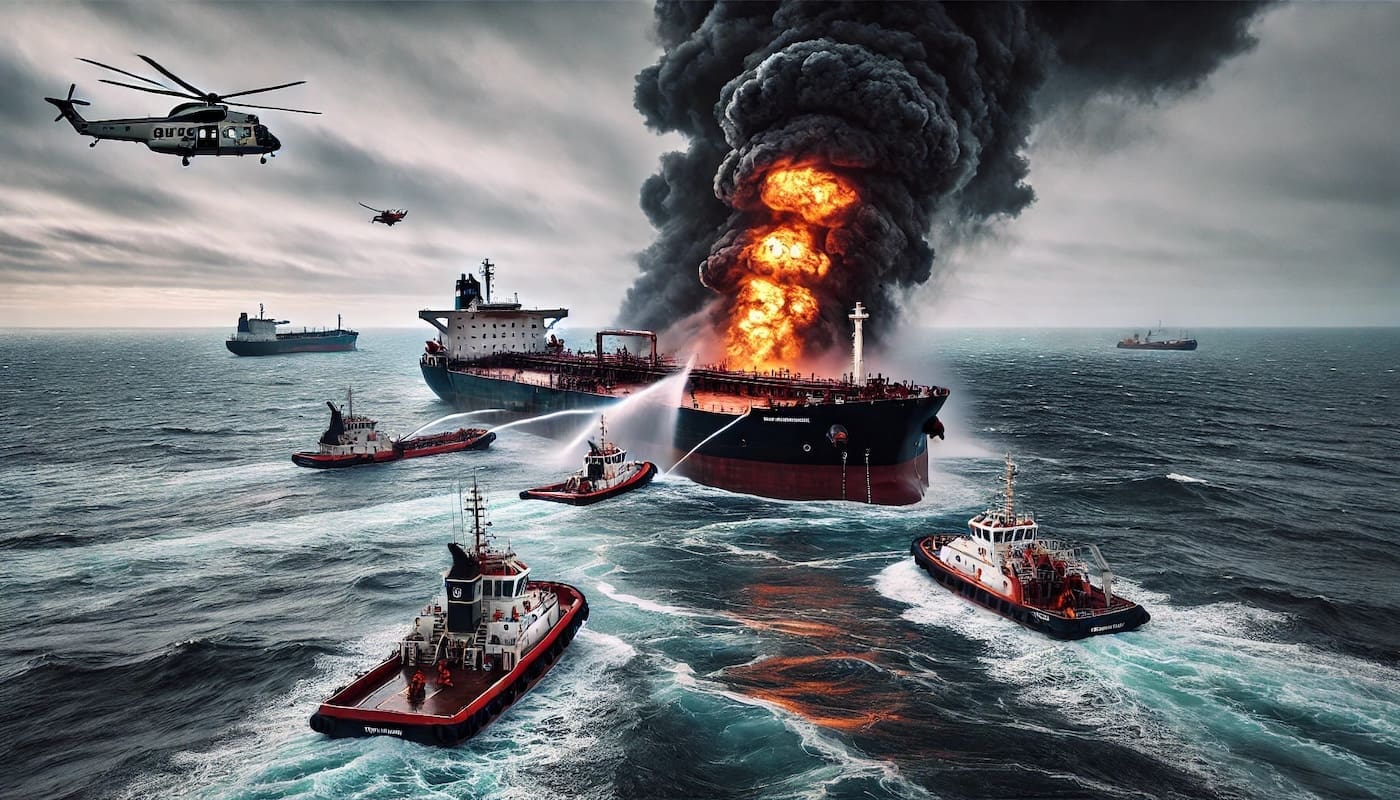 You are currently viewing Mer du Nord : Un pétrolier en feu après une collision avec un cargo, intervention d’urgence en cours