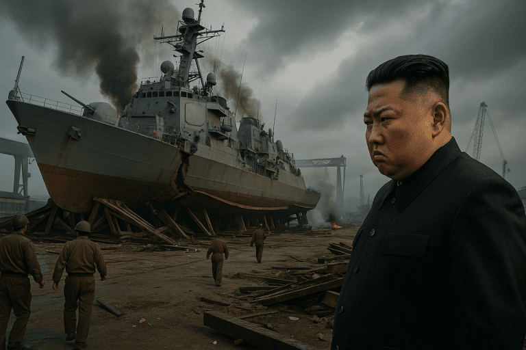 Lire la suite à propos de l’article Corée du Nord : un destroyer de 5.000 tonnes endommagé dès son lancement, Kim Jong-un menace de sanctions