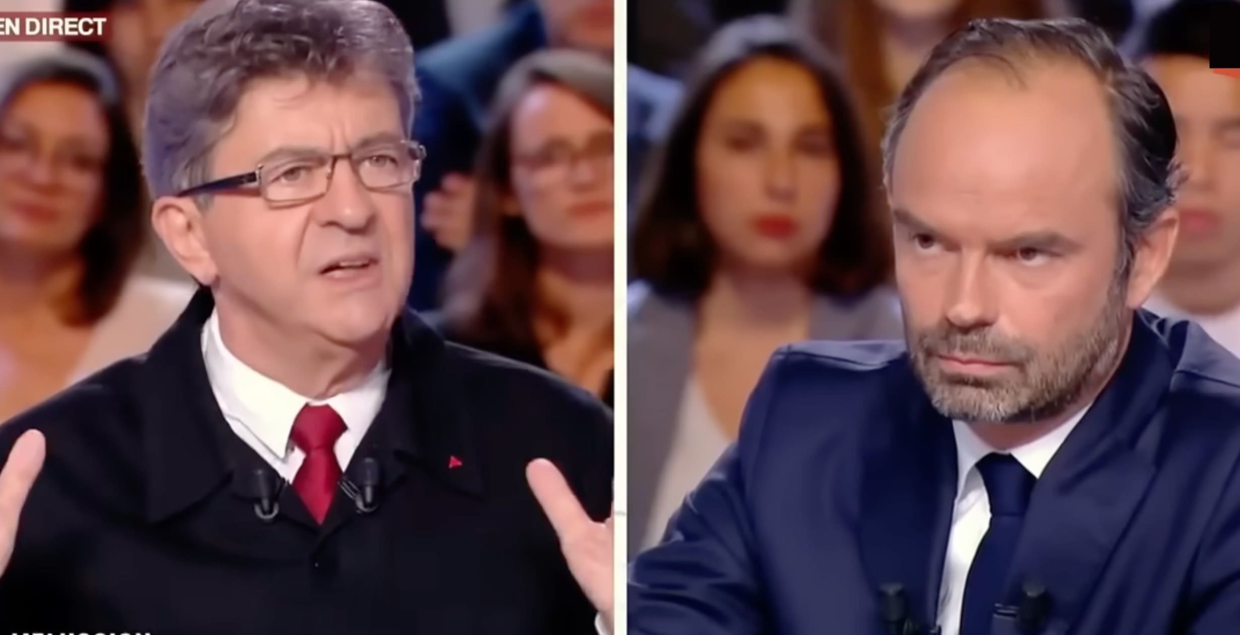 Jean-Luc Mélenchon face à Édouard Philippe dans L'Émission politique. Photo : Capture d'écran de la chaîne Youtube de JEAN-LUC MÉLENCHON.