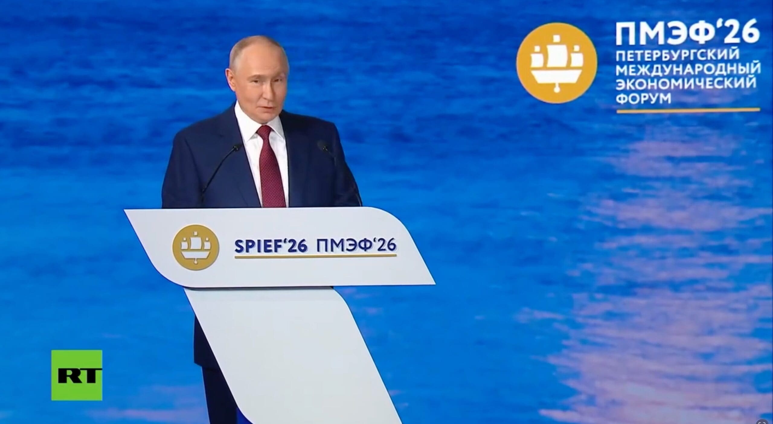 Discours du Président russe Vladimir Poutine au SPIEF 2026. Photo : capture d'écran de @Uhem Mesut - Facebook.